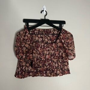 Altar’d State Floral Puff Sleeve Crop Top Skirt Set